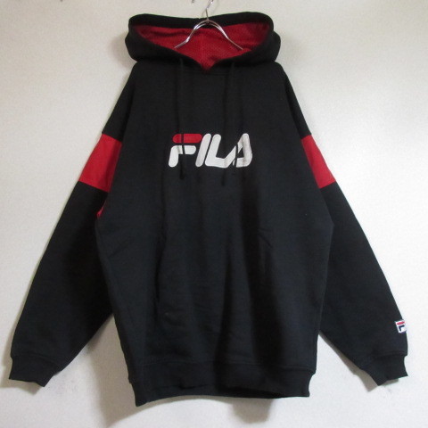 ○良品 90s FILA フィラ◆スウェット パーカー トレーナー 刺繍ロゴ 90年代 ヴィンテージ◆メンズ ブラック Lサイズ_画像2