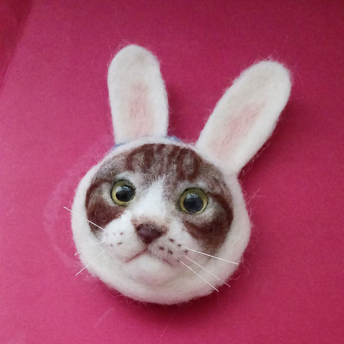 もたこ　羊毛フェルト黒　ウサギのかぶりもの　ウサギ猫　キジトラ猫　羊毛フェルトウサギ　羊毛フェルトキジトラ　