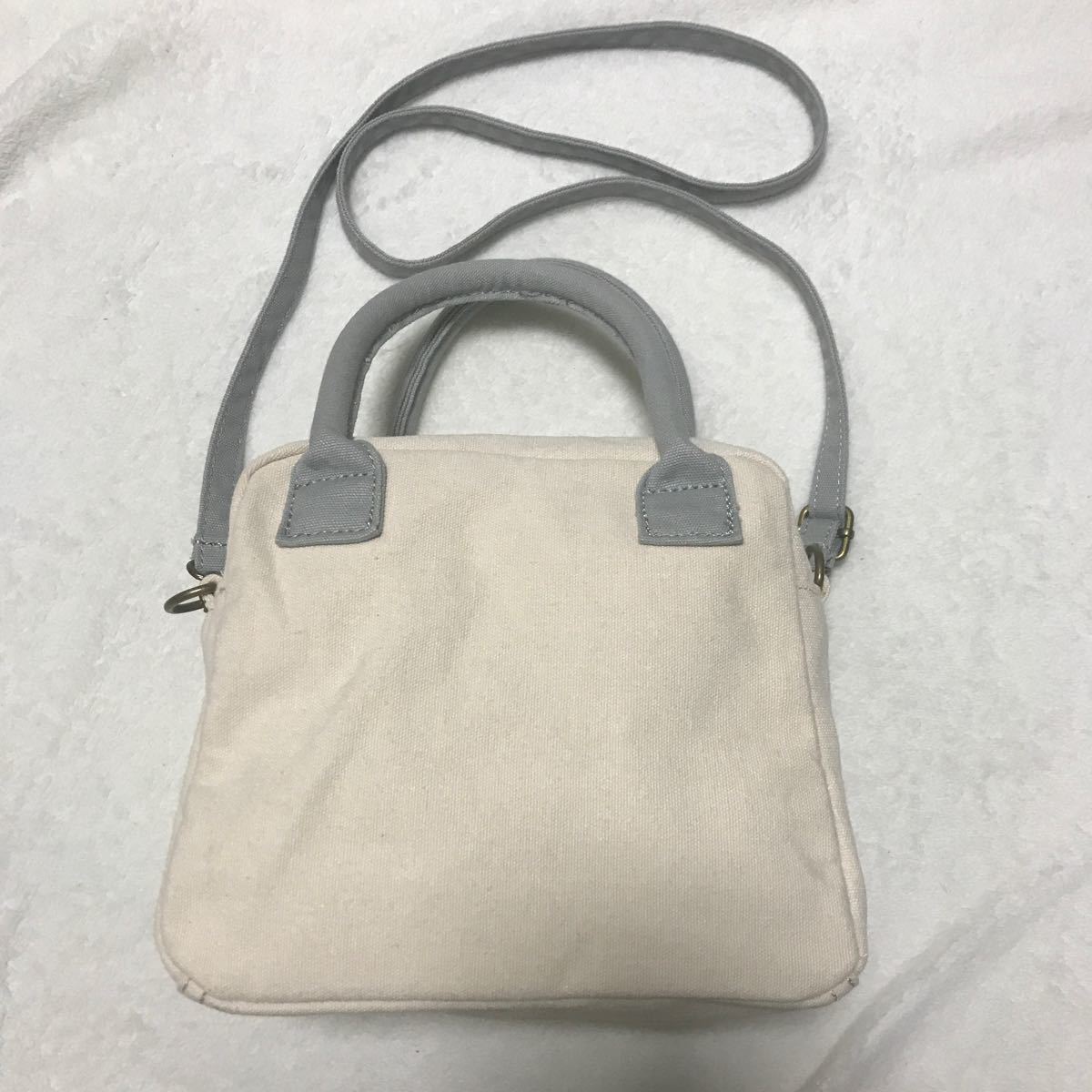 キャンバス 帆布 ミニショルダーバッグ ハンドバッグ 2way アイボリー