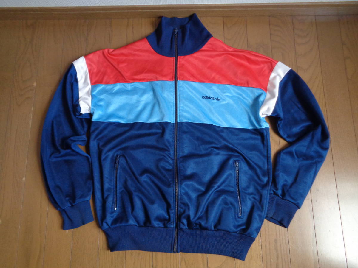 美品 希少 80s ヴィンテージ アディダス ハンガリー製 トリコロール トラック ジャケット ジャージ オリジナル 希少サイズＸＬ 青 赤 白