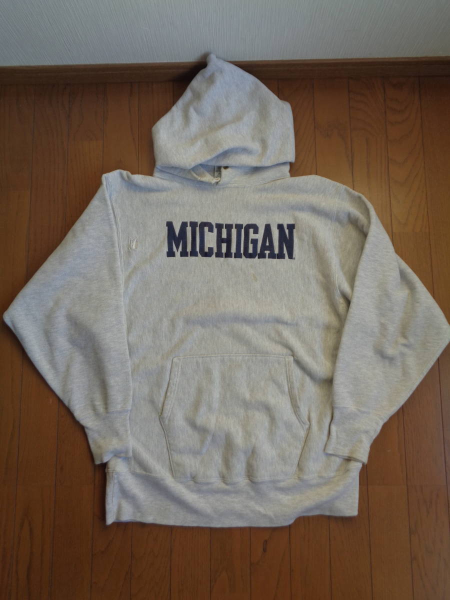 豪華 フーディー MICHIGAN ミシガン リバースウィーブ 刺繍タグ 90s