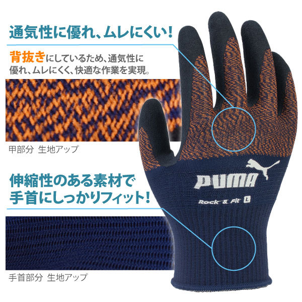 プーマ PUMA【PG-1300】ロック＆フィット ワーキンググローブ■Sサイズ■ (ネイビー)グリップ力天然ゴム背抜手袋(ネコポス発送4双まで可)_画像4