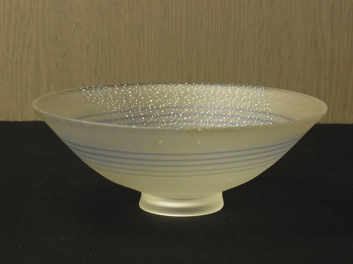 宅配便配送 Bibian 蔵出上野良樹抹茶椀ガラス工芸共箱日展 t1316 比比昂- 工芸ガラス