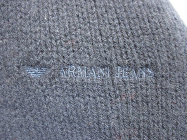 アルマーニジーンズ　ウールニットセーター　メンズM　紺　ロゴ刺繍入りニット　イタリア製ウールジャケット　ニットジャージトップ　11084_画像2
