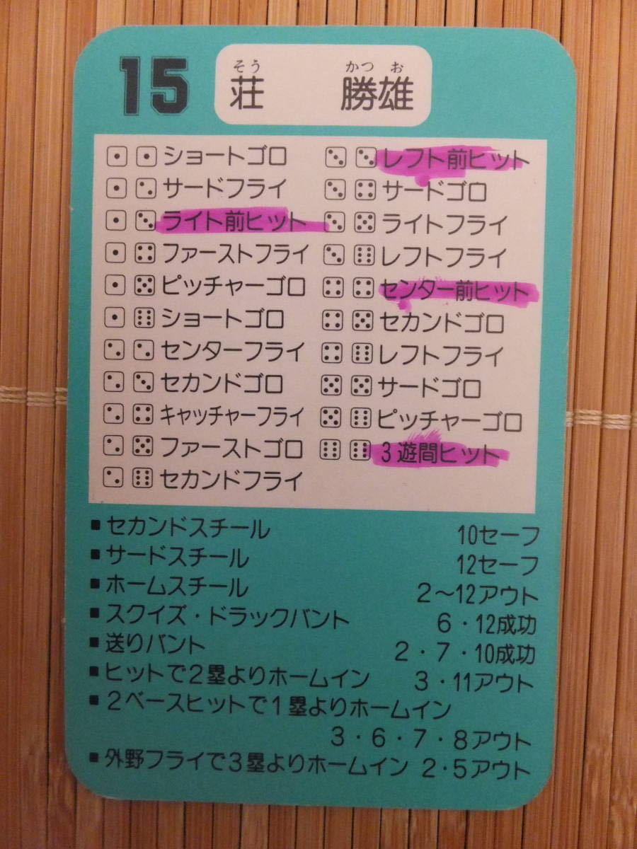 タカラ プロ野球カードゲーム '92年 千葉ロッテマリーンズ　荘 勝雄（1枚）_画像2