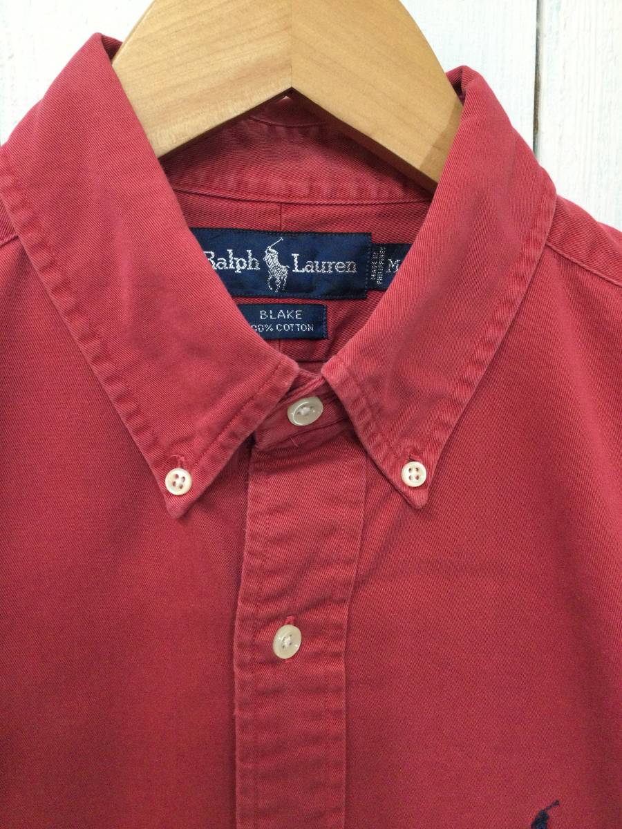 Ralph Lauren ラルフローレン コットン長袖シャツ 単色 厚手シャツ 胸ロゴ メンズM 大きめ 良品_画像3