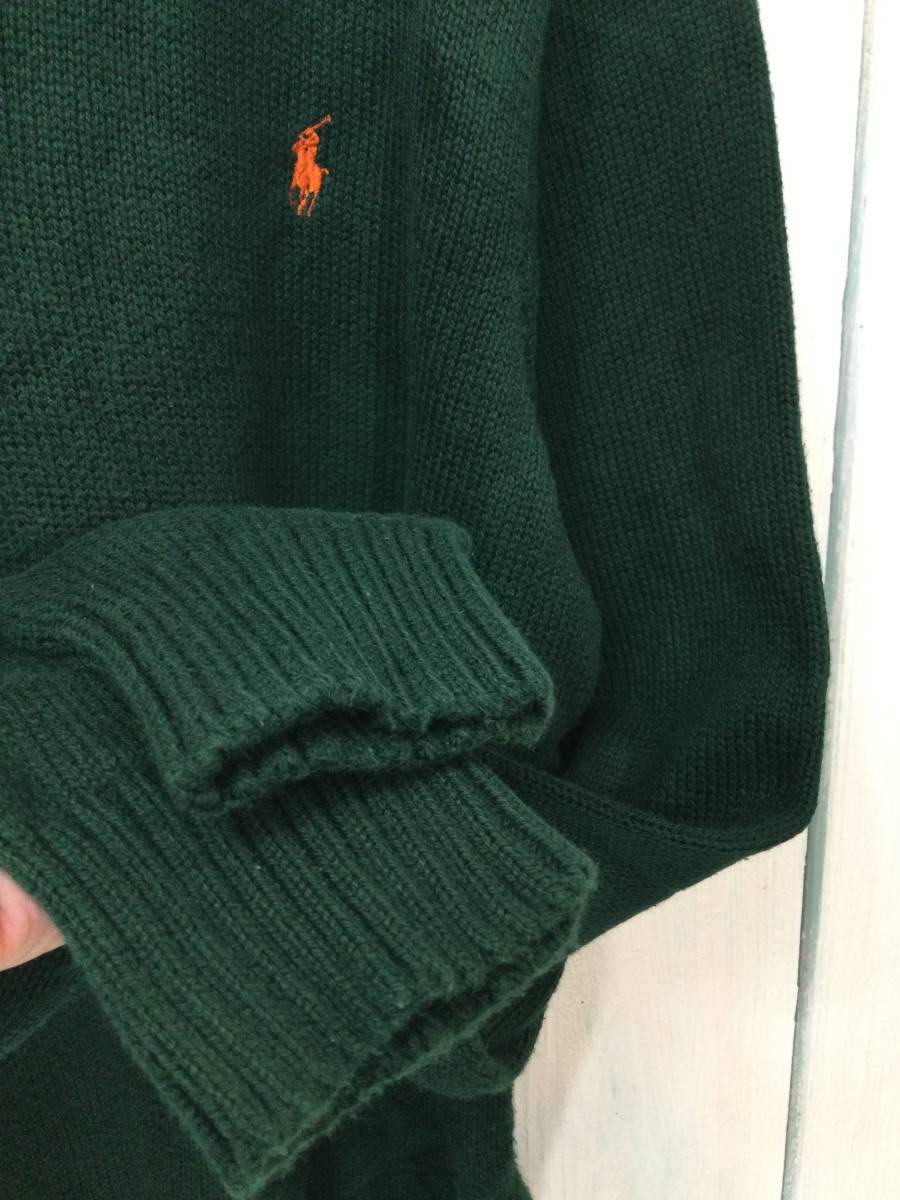 POLO Ralph Lauren ポロ ラルフローレン 訳あり ハーフジップ コットンニット セーター 胸ロゴ メンズXL 良品ダメージあり_画像8