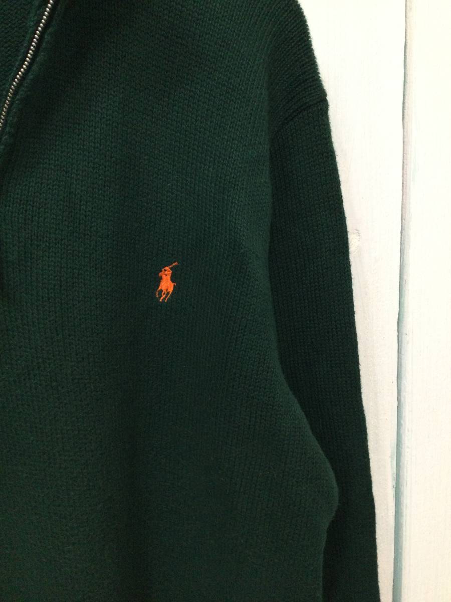 POLO Ralph Lauren ポロ ラルフローレン 訳あり ハーフジップ コットンニット セーター 胸ロゴ メンズXL 良品ダメージあり_画像4