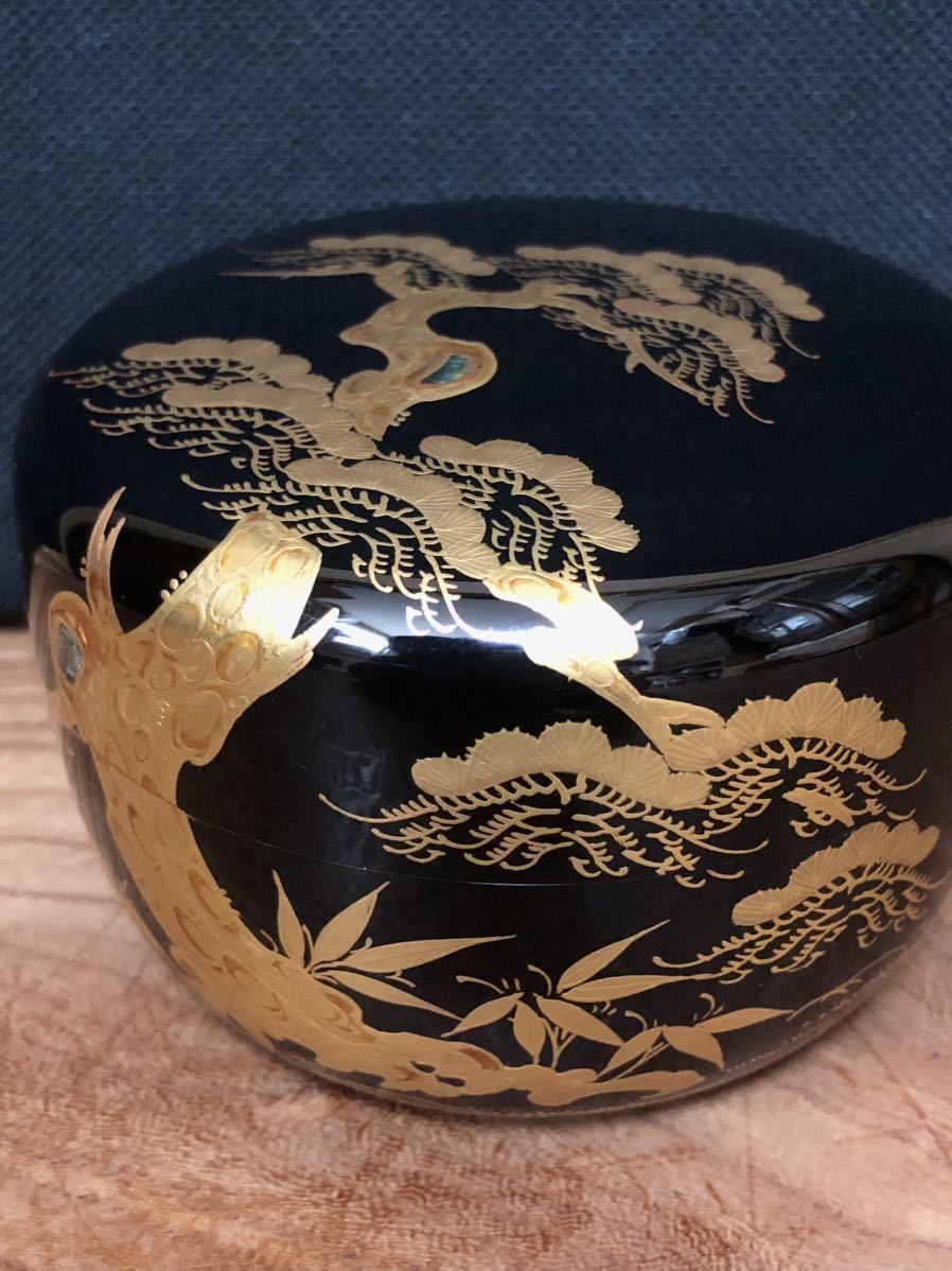 【漆器】棗（茶入）・松紋 金蒔絵・螺鈿細工・塗り師『小島 漆壷斎』作・茶道具_画像9