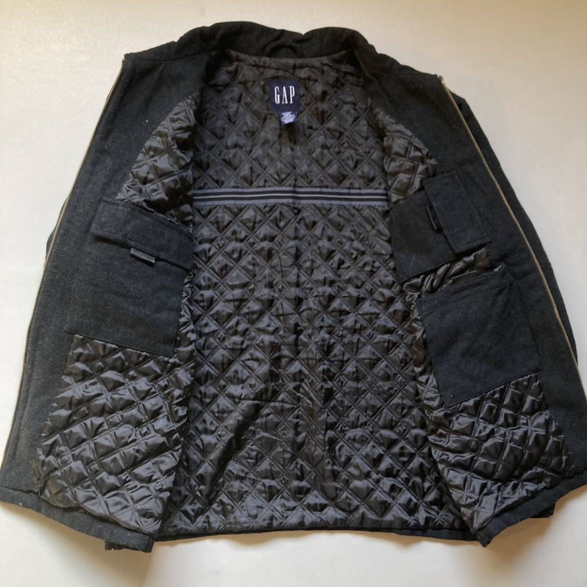 00s OLD GAP zip up wool jacket オールドギャップ ジップアップ ウールジャケット ハーフコート 黒_画像4