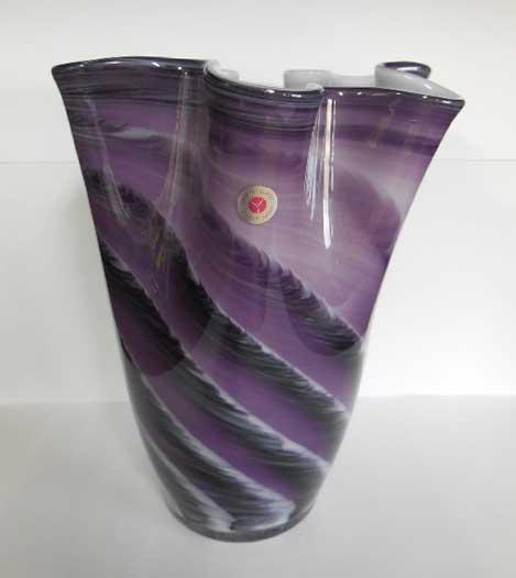 送料無料 ◆ ガラス工芸 ◆ 花瓶 紫 YAMAYA GLASS CRAFT JAPAN ◆ 昭和レトロ 日本製