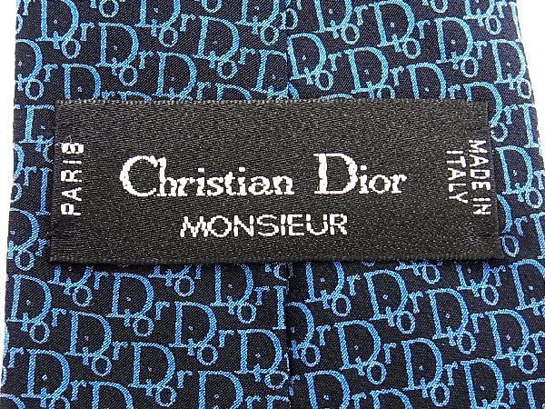 1円 ■美品■ ChristianDior クリスチャンディオール トロッター シルク100% ネクタイ ビジネス 紳士 メンズ ネイビー系 BE5539_画像3