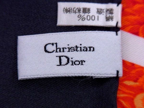 1円 ChristianDior クリスチャンディオール シルク100% フラワー 花柄 スカーフ ストール ダークグレー系×マルチカラー AQ9669_画像4