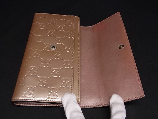 1円 ■美品■ GUCCI グッチ 251861 ラブリーハート GG柄 パテントレザー 二つ折り 長財布 ウォレット レディース ピンク系 AU0164_画像3