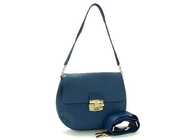 1円 ■極美品■ FURLA フルラ クラブ レザー 2WAY ハンドバッグ ショルダー 斜め掛け 肩掛け レディース ブルー系 BE6488_画像1