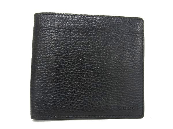 1円 ■美品■ GUCCI グッチ 150413 0416 レザー 財布 二つ折り 財布 ウォレット 小銭入れ 札入れ メンズ ブラック系 AU0404_画像1