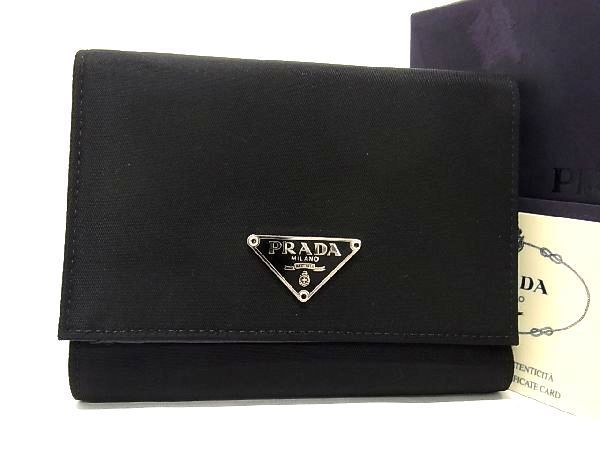 1円 ■極美品■ PRADA プラダ M667 テスートナイロン 三つ折り 財布 ウォレット 小銭入れ 札入れ カード入れ ブラック系 AT0883_画像1