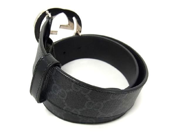 1円 ■美品■ GUCCI グッチ 411924 GG柄 インターロッキングG PVC ベルト 表記サイズ80・32 メンズ レディース ブラック系 AV0131_画像2