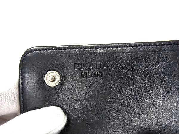 1円 ■美品■ PRADA プラダ パテントレザー 二つ折り 長財布 札入れ 小銭入れ ウォレット メンズ レディース ブラック系 BE6839_画像6