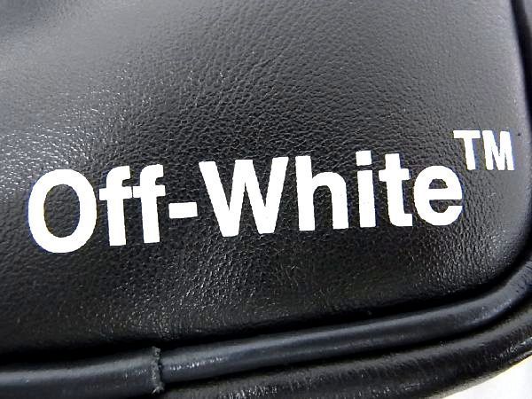 1円 ■極美品■ Off-White オフホワイト レザー ショルダーバッグ 斜め掛け メンズ ブラック系 AS3708_画像6