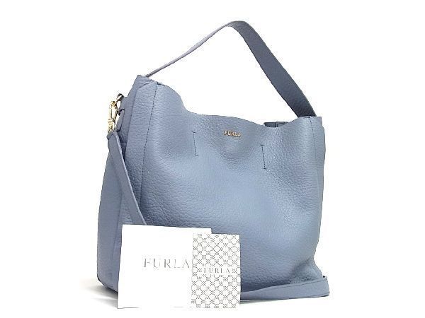 1円 ■極美品■ FURLA フルラ カプリッチョ ホーボー レザー 2WAY ワンハンドル ショルダーバッグ 斜め掛け レディース ブルー系 CB1181_画像1