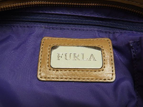 1円 FURLA フルラ ナイロン×レザー ワンハンドル ハンドバッグ レディース パープル系 AS3621_画像6