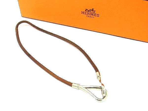 1円 HERMES エルメス ジャンボ レザー シルバー金具 2連 ブレスレット チョーカー アクセサリー レディース メンズ ブラウン系 AQ9709_画像1