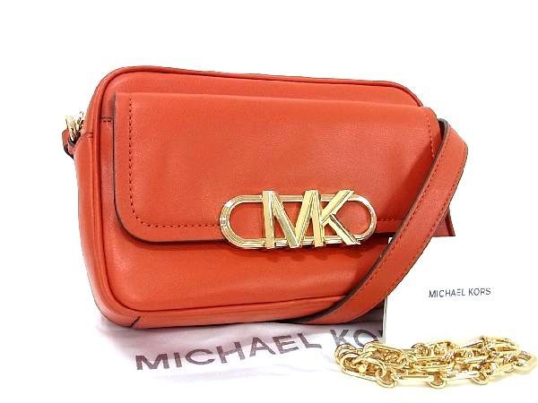 1円 ■新品同様■ MICHAEL KORS マイケルコース レザー 2WAY チェーン ハンドバッグ ショルダーバッグ 斜め掛け オレンジ系 AU0540_画像1