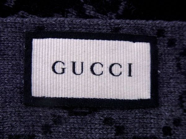 1円 ■美品■ GUCCI グッチ シェリーライン GG柄 ウール100% マフラー ストール レディース メンズ ブラック系×グレー系 AQ9829_画像4