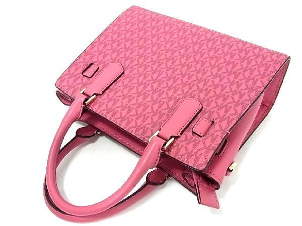 1円 ■極美品■ MICHAEL KORS マイケルコース MK柄 PVC カデナ ハンドバッグ トートバッグ ミニバッグ レディース ピンク系 AU0536_画像3