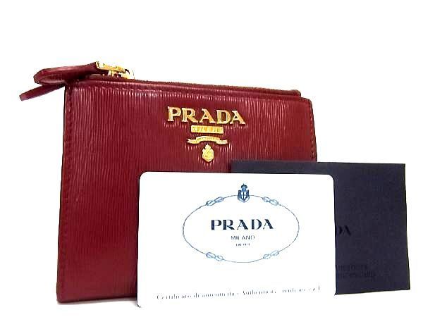 1円 ■美品■ PRADA プラダ 1ML024 サフィアーノレザー 二つ折り 財布 ウォレット 小銭入れ 札入れ レディース レッド系 AU0462_画像1