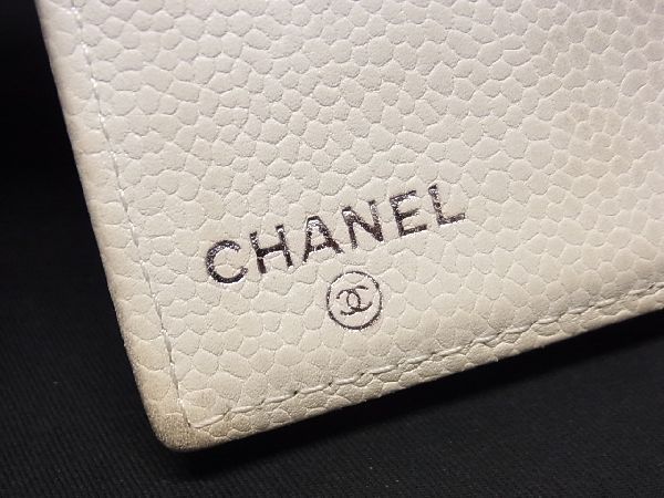 1円 CHANEL シャネル ココマーク キャビアスキン 二つ折り 長財布 ウォレット 小銭入れ 札入れ レディース アイボリー系 AU0461_画像7