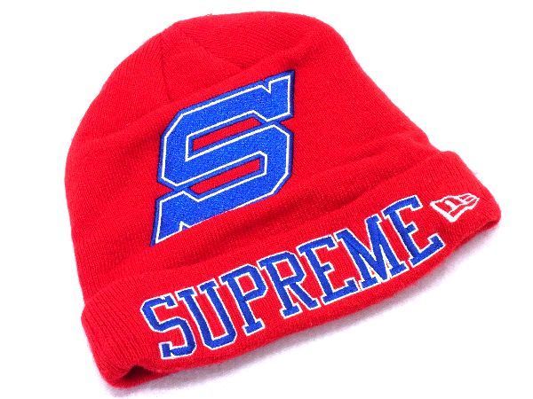 1円 Supreme シュプリーム ニューエラコラボ ボックスロゴ アクリル100％ ビーニー ニット帽 帽子 メンズ レディース レッド系 AU1396_画像1