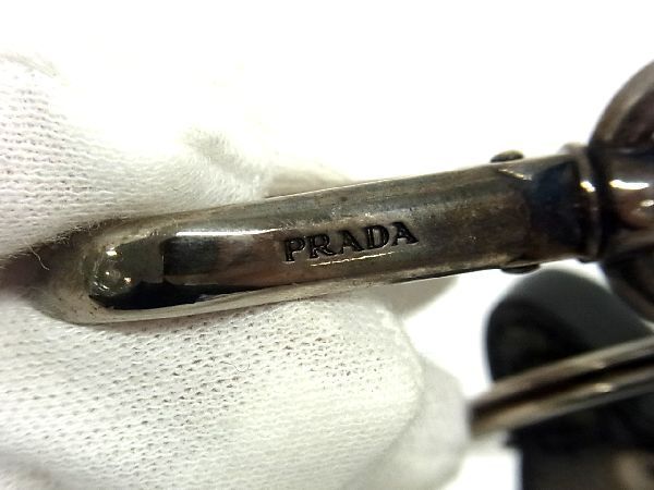 1円 PRADA プラダ サフィアーノレザー ベア くま クマ キーホルダー キーリング バッグチャーム ブラック系×シルバー系 AU1004_画像3