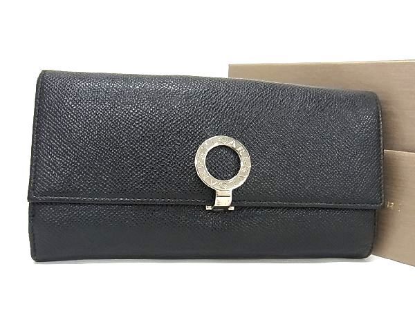 1円 ■美品■ BVLGARI ブルガリブルガリ レザー 二つ折り 長財布 ウォレット 小銭入れ 札入れ レディース ブラック系 AV0722_画像1