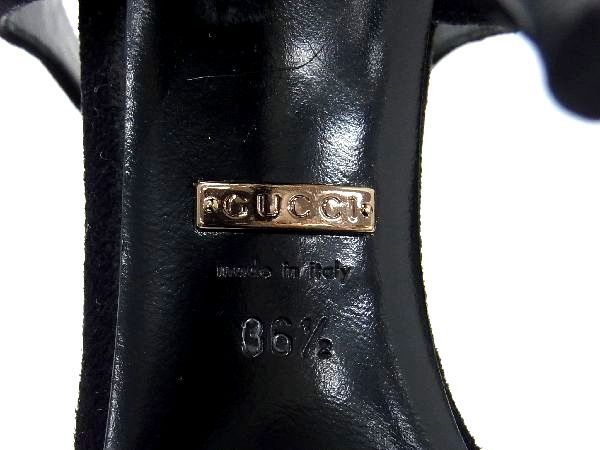 1円 GUCCI グッチ スエード ヒール サンダル サイズ36 1/2 (約23.5cm) 靴 シューズ レディース ブラック系 AV0811_画像5