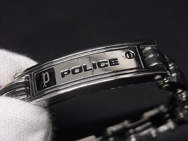 1円 POLICE ポリス SS ロゴ プレート ブレスレット アクセサリー メンズ シルバー系×ブラック系 BG4814_画像4
