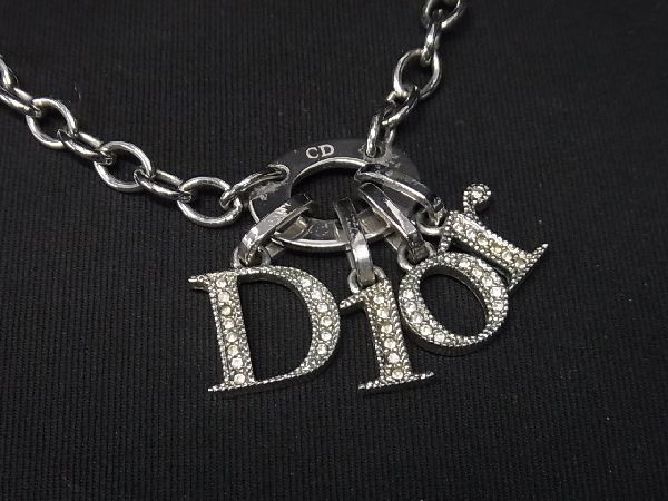 1円 ■美品■ ChristianDior クリスチャンディオール ラインストーン ネックレス アクセサリー レディース シルバー系 AU1662_画像2