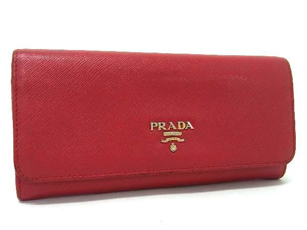 1円 PRADA プラダ サフィアーノレザー 二つ折り 長財布 ウォレット 札入れ 小銭入れ レディース メンズ レッド系 AS4164_画像1