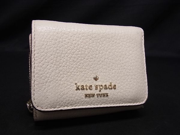 1円 ■美品■ kate spade ケイトスペード WLR00403 レザー 三つ折り 財布 ウォレット レディース アイボリー系×ピンク系 AS4170_画像1