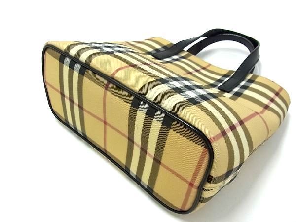 1円 ■美品■ BURBERRY バーバリー ノバチェック PVC×レザー トートバッグ ハンドバッグ レディース ベージュ系 BE7079_画像4