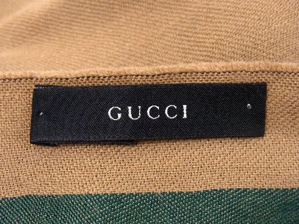 1円 ■美品■ GUCCI グッチ シェリーライン ウール90％×シルク10％ マフラー ストール 防寒具 レディース メンズ ブラウン系 AU1618_画像4