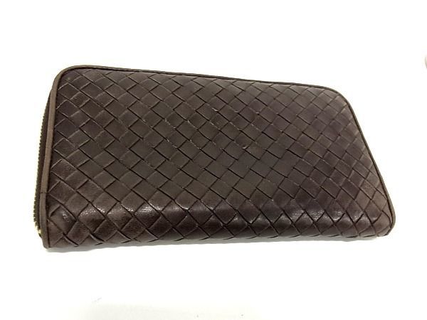 1円 BOTTEGA VENETA ボッテガヴェネタ イントレチャート レザー ラウンドファスナー 長財布 ウォレット メンズ ブラウン系 AT2125_画像2