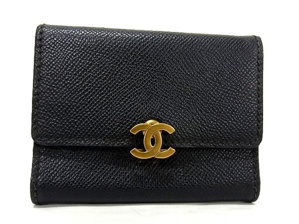 1円 ■美品■ CHANEL シャネル ココマーク キャビアスキン カードケース カード入れ 名刺入れ メンズ レディース ブラック系 AU2955_画像1