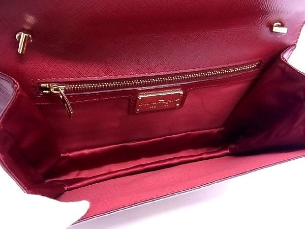 1円 ■極美品■ Salvatore Ferragamo フェラガモ ヴァラリボン レザー チェーン クロスボディ ショルダーバッグ レッド系 AS4491_画像5