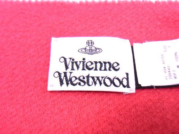 1円 ■美品■ Vivienne Westwood ヴィヴィアンウエストウッド オーブ ウール100％ マフラー ストール レディース レッド系 AM1229_画像6