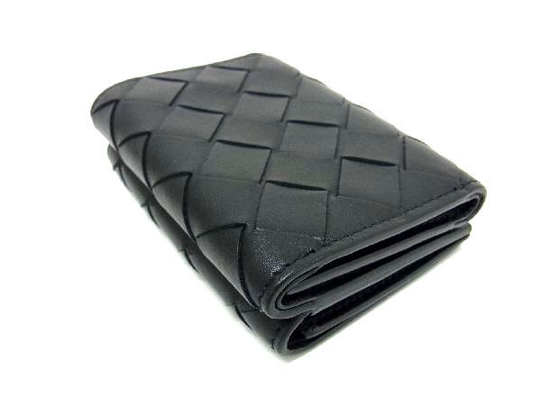 1円 ■極美品■ BOTTEGA VENETA ボッテガヴェネタ イントレチャート レザー 三つ折り 財布 ウォレット 小銭入れ ブラック系 AS4122_画像2