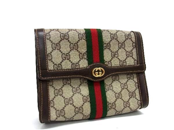 1円 ■美品■ GUCCI グッチ GG柄 シェリーライン PVC セカンドバッグ クラッチ マルチケース メンズ レディース ベージュ系 AV3056_画像1