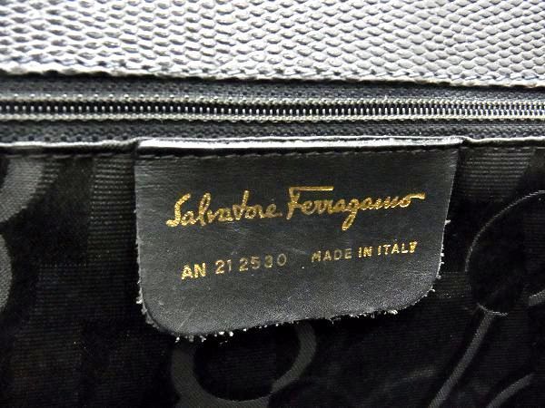 1円 Salvatore Ferragamo フェラガモ AN21 2530 ヴァラ リザード型押しレザー トートバッグ ショルダー 肩掛け ブラック系 AU2770_画像6