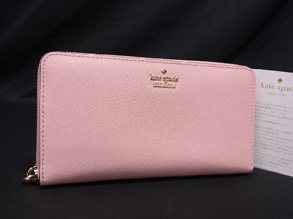 1円 ■極美品■ kate spade ケイトスペード PWRU5073B レザー ラウンドファスナー 長財布 ウォレット ピンク系 BF4472_画像1